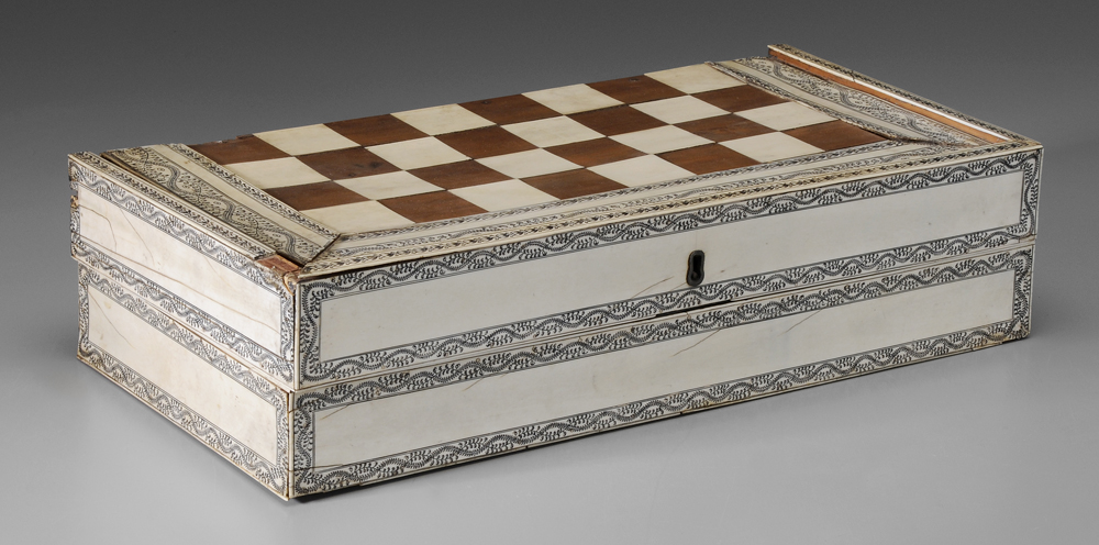 Appraisal: Finely Inlaid Ivory Game Board and Box probably Anglo-Indian th