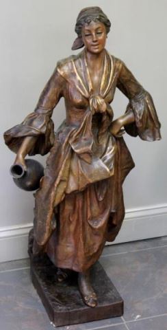 Appraisal: Large Gilded Plaster Figure of a Woman with WaterJug Indistinctly