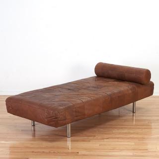 Appraisal: De Sede style leather patchwork daybed De Sede style leather