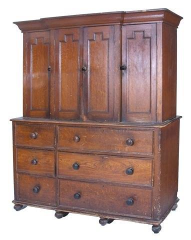 Appraisal: A VICTORIAN SCUMBLED PINE HOUSEMAIDS CUPBOARD in two parts the