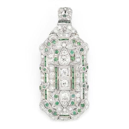 Appraisal: Diamond and Simulated Emerald Pendant-Brooch Estimate -