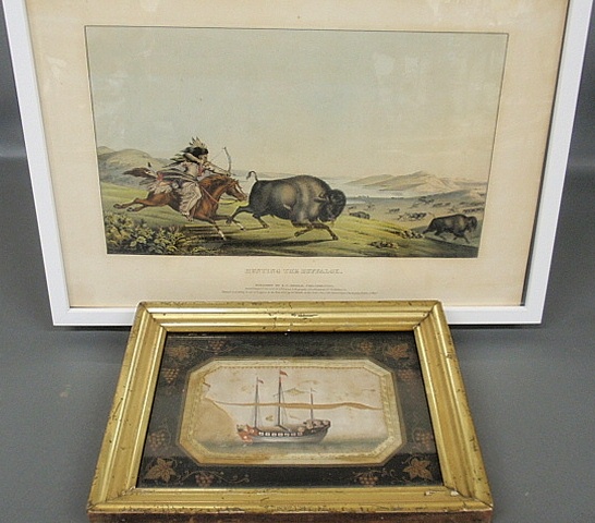 Appraisal: - Framed and matted print Hunting the Buffaloe x and