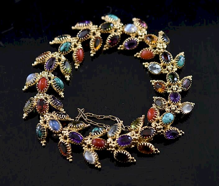 Appraisal: K Semi Precious Stone Bracelet Stamped k yellow gold leaf