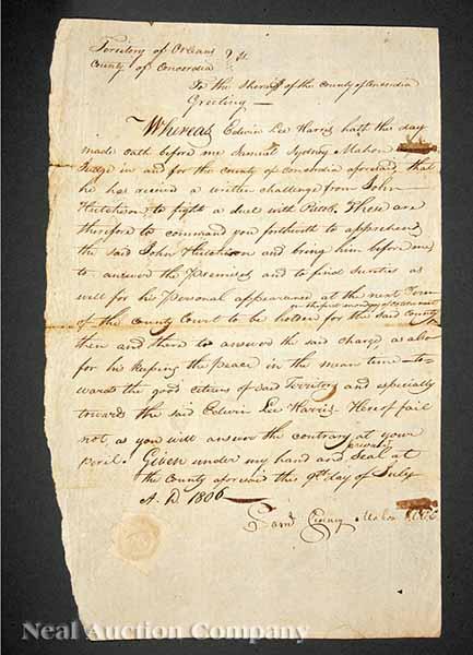 Appraisal: Dueling Letter autograph letter signed from Samuel S Mahon Representative