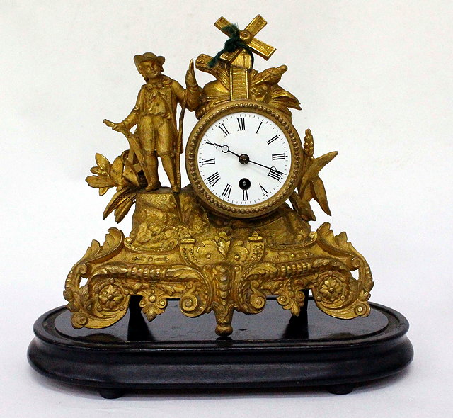 Appraisal: A FRENCH TH CENTURY GILT SPELTER MANTLE TIMEPIECE with later