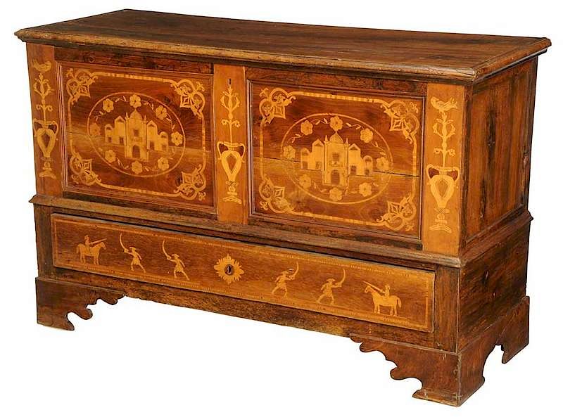 Appraisal: Baroque Marquetry Inlaid Walnut Lift-Top Chest Continental th th century