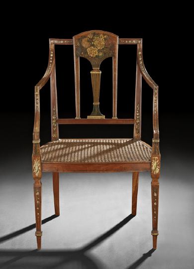 Appraisal: Edwardian Satinwood Armchair ca the domed crest above a vasiform