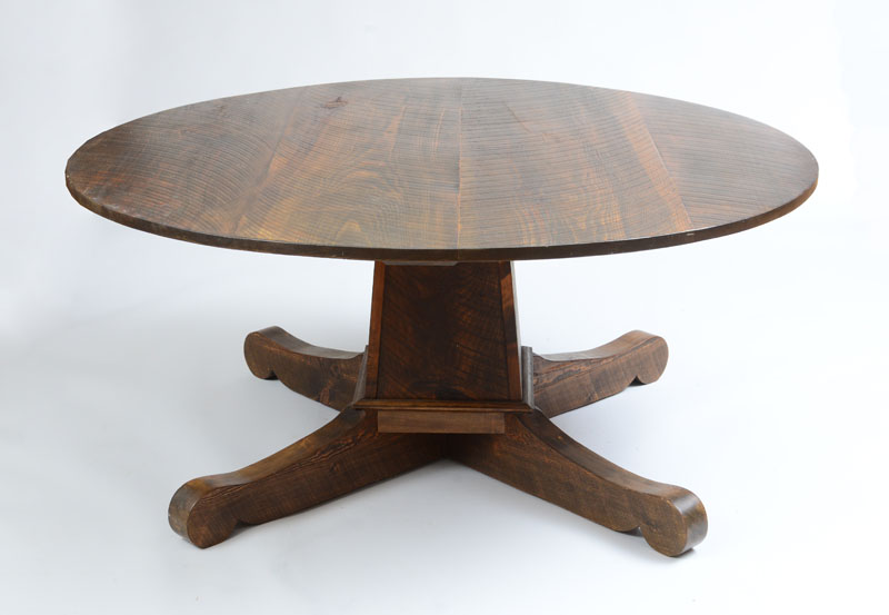 Appraisal: MODERN STAINED OAK CIRCULAR DINING TABLE Together with a yellow