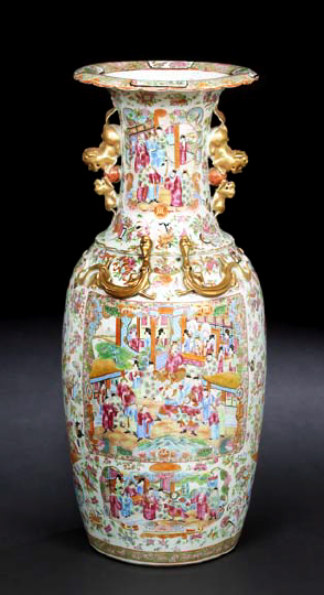 Appraisal: Large Chinese Rose Medallion Porcelain Palace Vase the baluster-form body