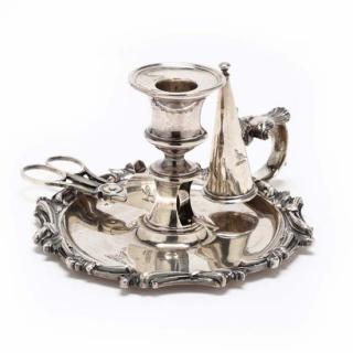 Appraisal: A Victorian Silver Chamberstick with Georgian Silver Wick Trimmer the