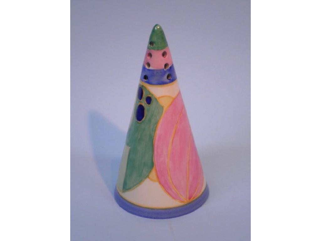 Appraisal: A Royal Staffordshire pottery Clarice Cliff design conical sugar shaker