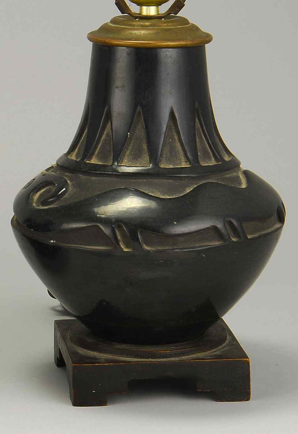 Appraisal: SAN ILDEFANSO SCULPTED BLACK GLAZE JARBy Juanita Pena With relief