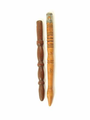 Appraisal: A Regency turned boxwood and pewter mounted spindle sheath initialled