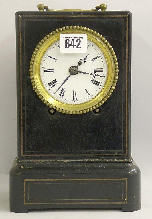 Appraisal: French ebonised two train pull wind alarm mantel timepiece with