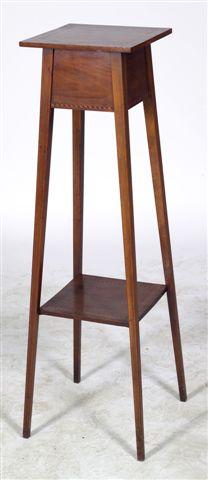 Appraisal: EDWARDIAN MAHOGANY PLANSTAND decorated throughout with chequered string inlay m