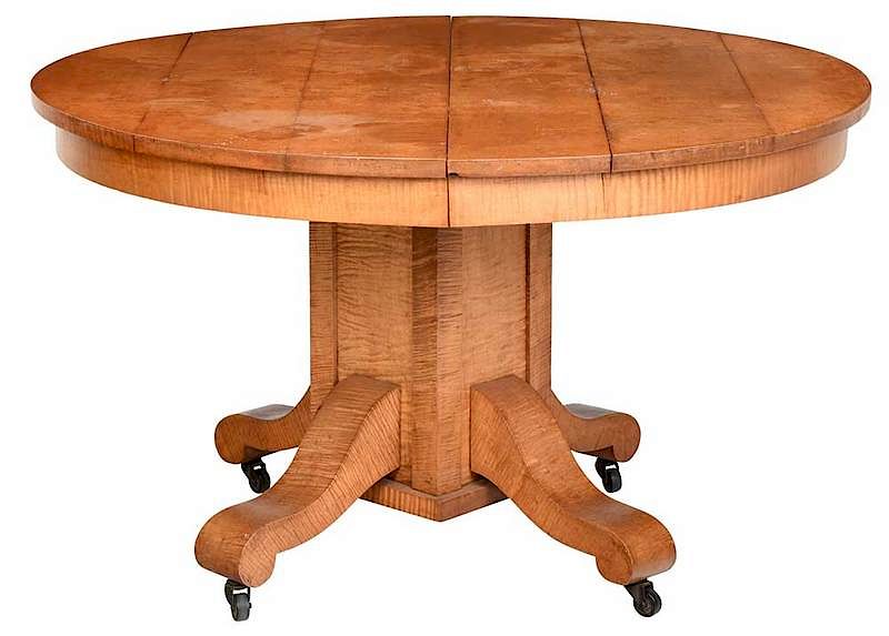 Appraisal: American Tiger Maple Extension Dining Table late th century highly