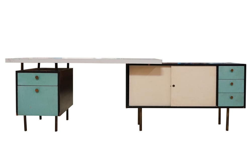 Appraisal: MID-CENTURY MODERN PAINTED WOOD DESK RETURNunsigned possibly Vista Furniture Company