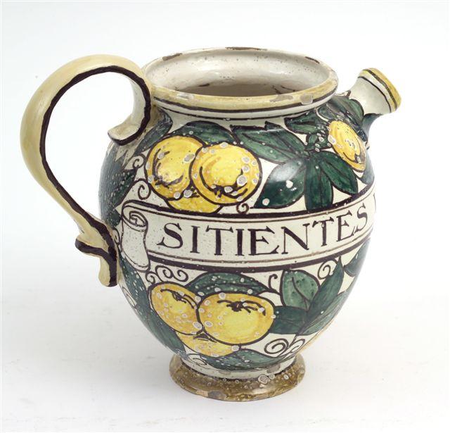 Appraisal: CONTINENTAL MAIOLICA WATER JUG th th CENTURY of baluster form