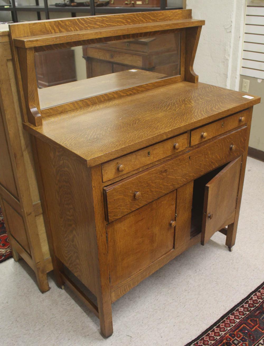 Appraisal: CRAFTSMAN OAK BUFFET American c beveled mirror backsplash over three