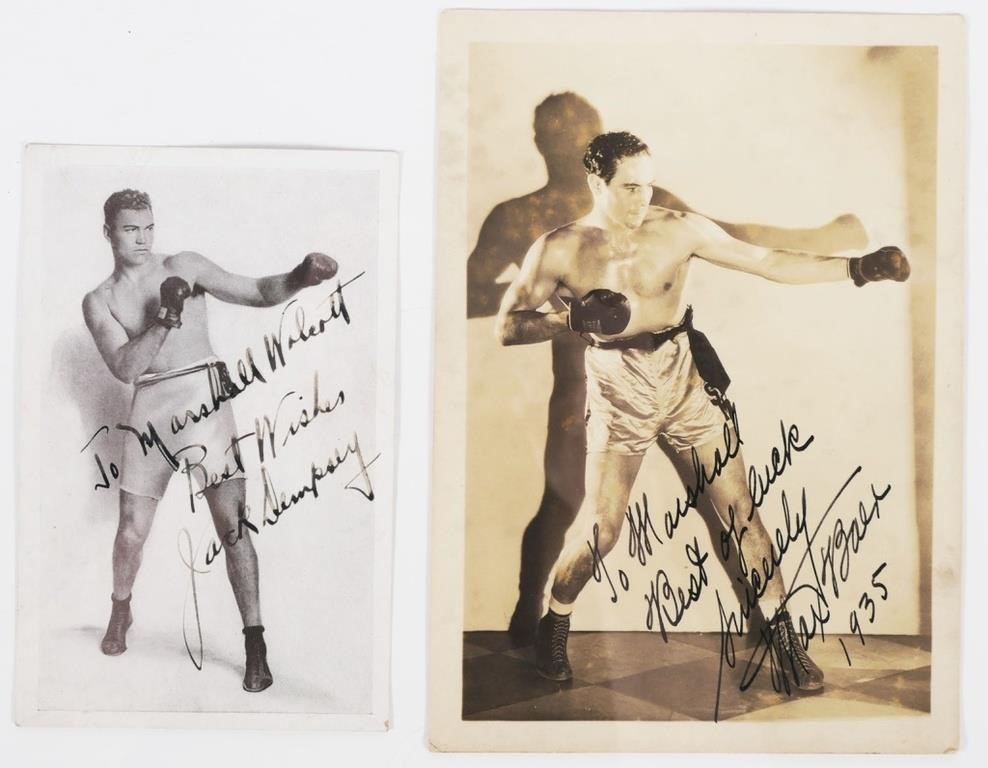 Appraisal: Two photos signed by boxing legends Jack Dempsey and Max