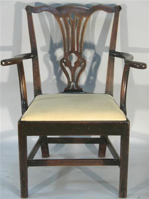 Appraisal: GEORGE III MAHOGANY ARMCHAIR with repairs and replacements late th