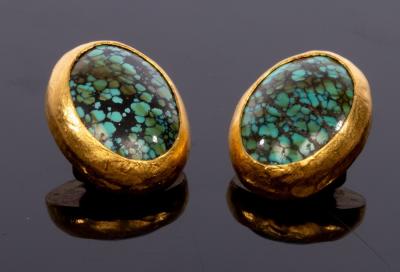 Appraisal: A pair of turquoise and gold ear clips by Gurhan