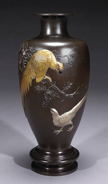 Appraisal: A large patinated bronze urn with mixed metal accents Meiji