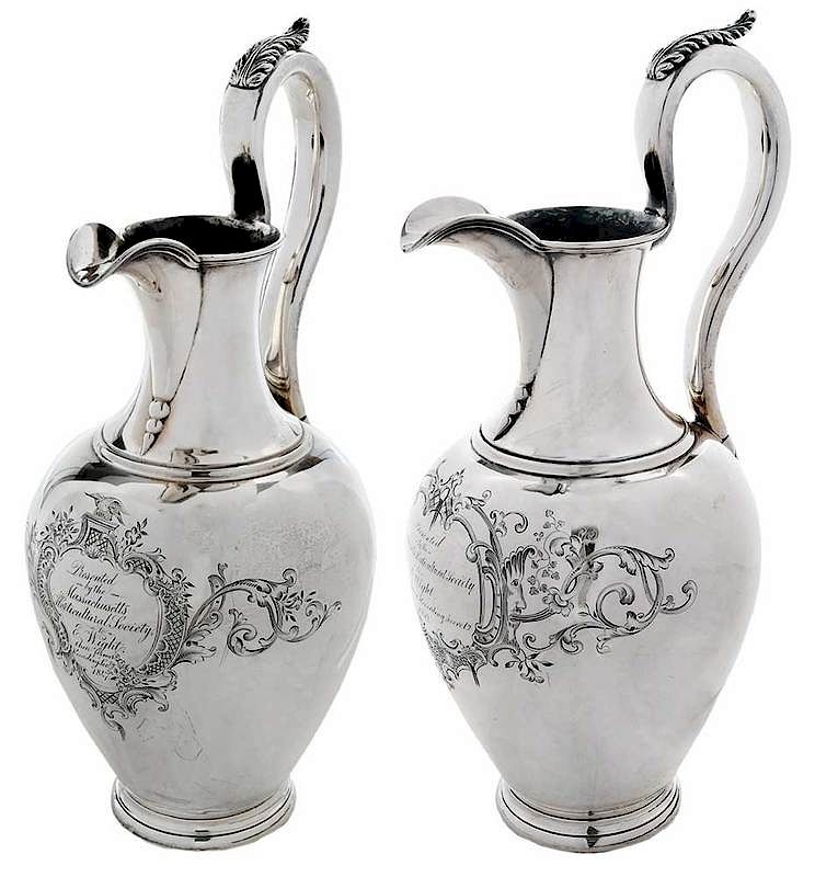 Appraisal: Pair of Boston Coin Silver Pitchers American mid th century