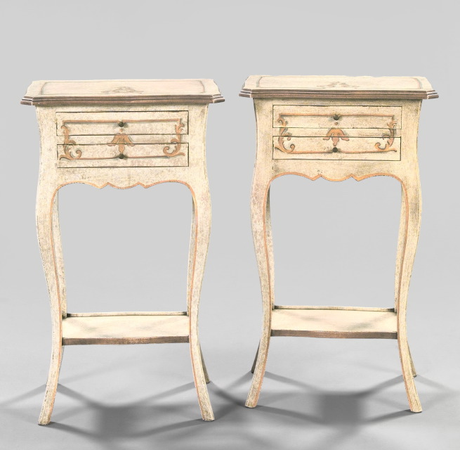 Appraisal: Pair of Italian-Style Polychromed End Tables each with a canted