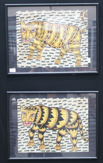 Appraisal: A pair of Kalighat paintings each of a tiger the