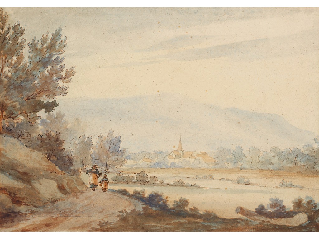 Appraisal: ATTRIBUTED TO GEORGE BARRETT An alpine landscape with figures on