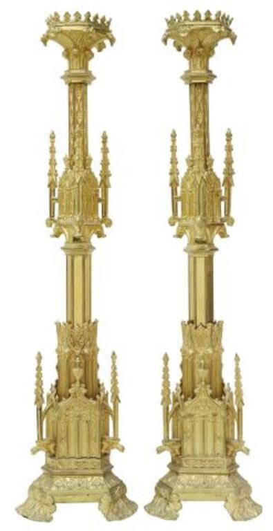 Appraisal: pair Gothic Revival gilt metal altar candle prickets th c