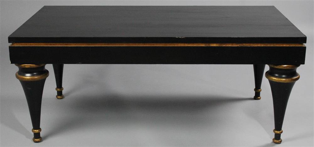 Appraisal: PROBABLY NIERMANN WEEKS BLACK AND GOLD PAINTED COFFEE TABLE having