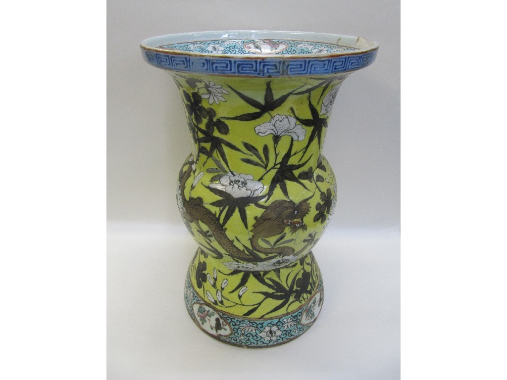 Appraisal: Chinese vase the yellow ground decorated with a dragon amongst