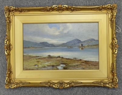 Appraisal: Oil painting on canvass Castle Stalker Loch Linnhe by Stewart