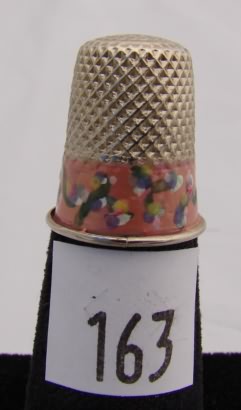 Appraisal: Silver tone hand painted floral band thimble