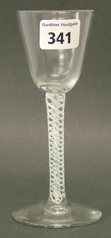 Appraisal: Wine glass with round funnel bowl and spiral opaque air