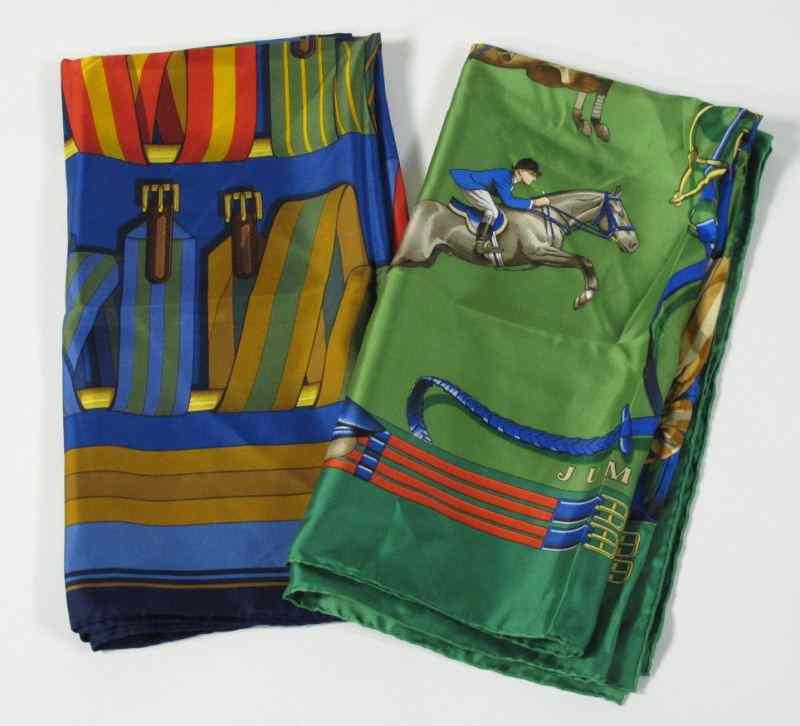 Appraisal: Two Silk Scarves Hermesthe first designed in a belt motif