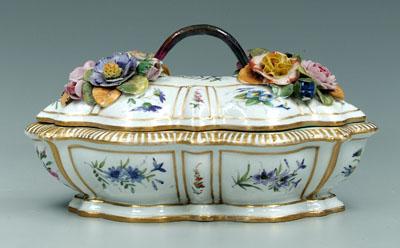 Appraisal: Meissen porcelain lidded box cartouche shaped hand painted floral decoration