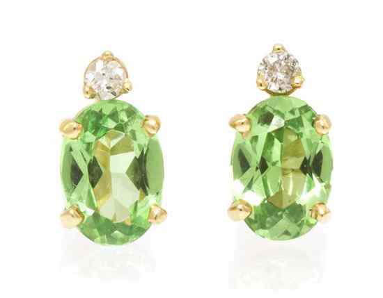 Appraisal: A Pair of Karat Yellow Gold Tsavorite Garnet and Diamond