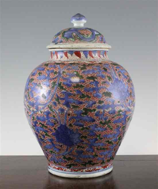 Appraisal: A Chinese Wucai baluster vase and cover th century decorated