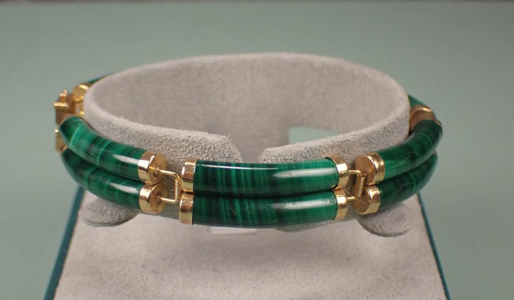 Appraisal: MALACHITE AND FOURTEEN KARAT GOLD BRACELET The - bracelet with