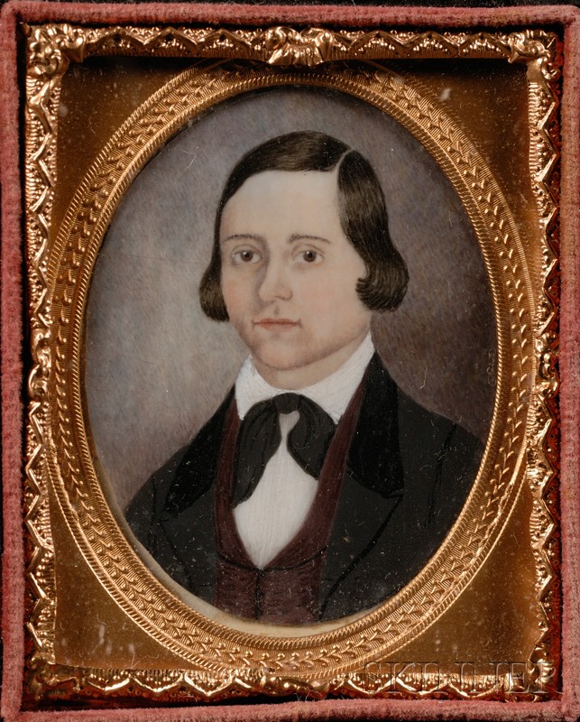 Appraisal: Portrait Miniature of a Young Man American c watercolor on