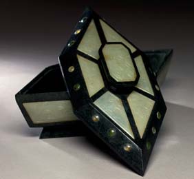 Appraisal: INLAID BLACK JADE BOX Unusual Chinese inlaid black jade box