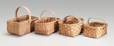 Appraisal: Four rectangular oak split baskets all with bentwood handles one