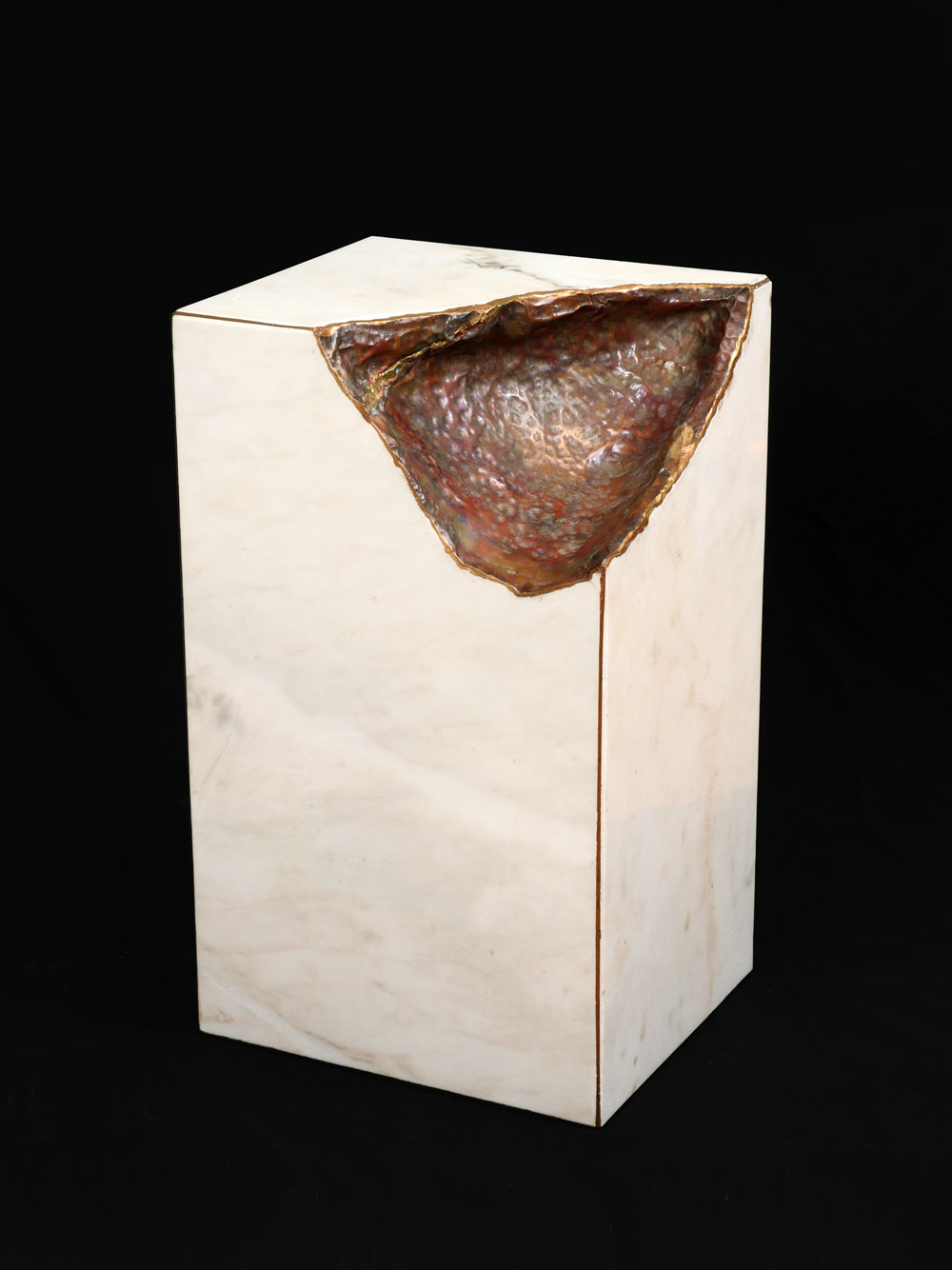 Appraisal: BRUTALIST PEDESTAL Veneered marble with patinated copper resembling a geode