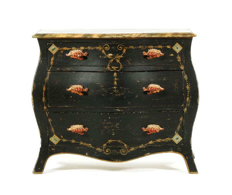 Appraisal: - French Bombe Paint Decorated Chest Paint decorated bombe chest