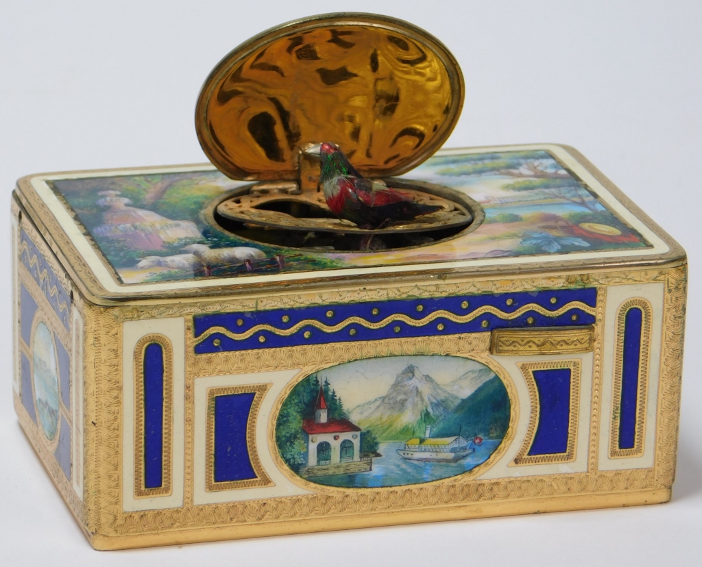 Appraisal: SWISS ENAMELED AUTOMATON MUSIC BOX Switzerland Austria th CenturyTop of