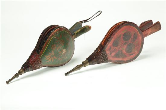 Appraisal: TWO BELLOWS American th century Original stenciled decoration Fruit on