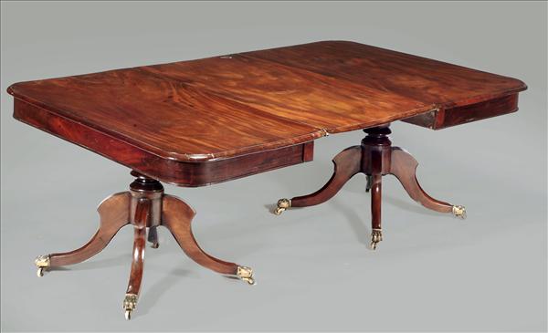 Appraisal: A Regency mahogany twin pedestal dining table circa with an